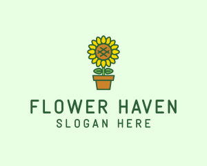 Pot Plant Sunflower Flower logo design