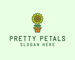 Pot Plant Sunflower Flower logo design