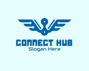 Blue Circuit Wings logo design