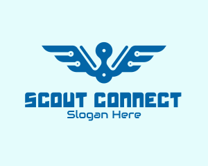 Blue Circuit Wings logo design