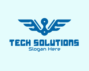 Cyber Security - Blue Circuit Wings logo design
