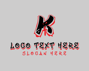 Bullet Hole - Splatter Graffiti Letter K logo design