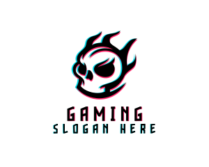 Glitch Gaming Skull Fire Logo