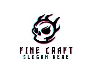 Glitch Gaming Skull Fire logo design