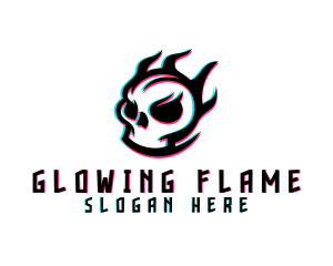 Glitch Gaming Skull Fire logo design