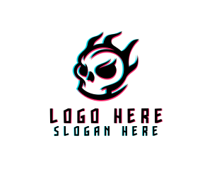 Dj - Glitch Gaming Skull Fire logo design