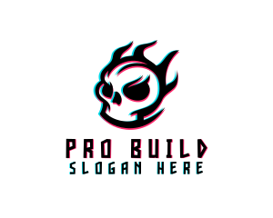 Glitch Gaming Skull Fire logo design