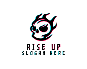 Glitch Gaming Skull Fire logo design