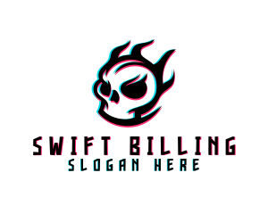 Glitch Gaming Skull Fire logo design