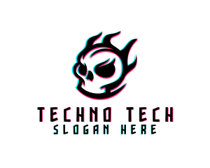 Techno - Glitch Gaming Skull Fire logo design