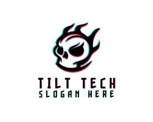 Glitch Gaming Skull Fire logo design