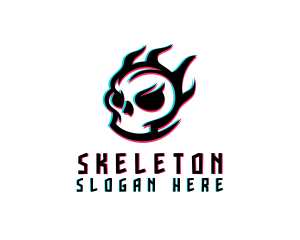 Glitch Gaming Skull Fire logo design
