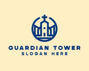 Minimalist Blue Church logo design