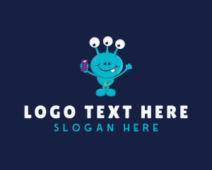 Mobile Phone - Cartoon Alien Creature logo design