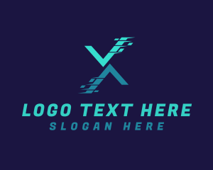 Technology - Pixel Glitch Check Letter X logo design