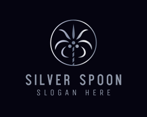 Metallic Silver Coconut Tree logo design