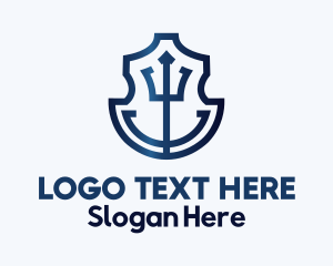 Nautical - Blue Trident Anchor Badge logo design
