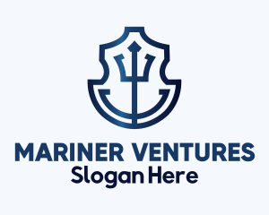 Mariner - Blue Trident Anchor Badge logo design