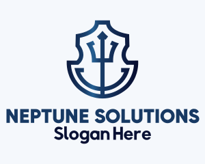 Neptune - Blue Trident Anchor Badge logo design