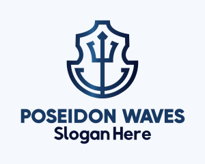 Poseidon - Blue Trident Anchor Badge logo design