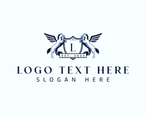Wealth - Pegasus Shield Crest logo design