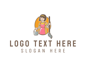 Mop - Happy Woman Cleaner logo design