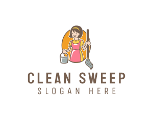 Mopping - Happy Woman Cleaner logo design