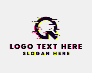 Glitch - Digital Glitch Letter Q logo design