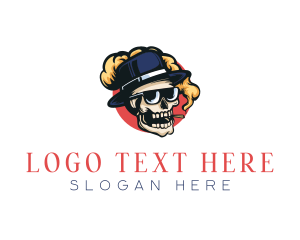 Skull - Hipster Skull Smoking Cigarette logo design