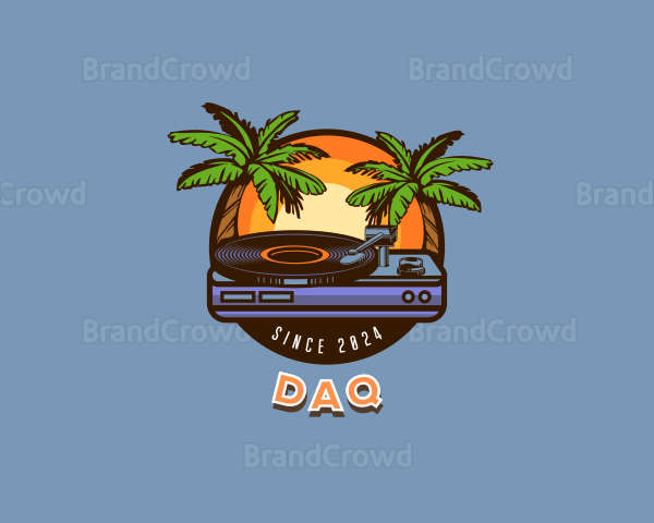 Palm Tree Tropical Party DJ Logo