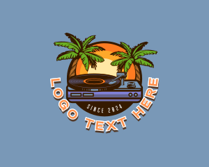 Turntable - Palm Tree Tropical Party DJ logo design