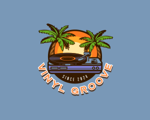 Turntable - Palm Tree Tropical Party DJ logo design