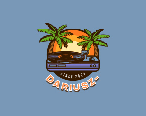 Vinyl - Palm Tree Tropical Party DJ logo design