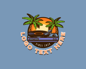 Party - Palm Tree Tropical Party DJ logo design