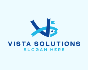 Ribbon Fish Letter V logo design