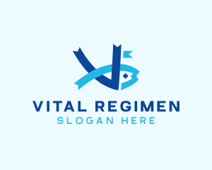 Ribbon Fish Letter V logo design