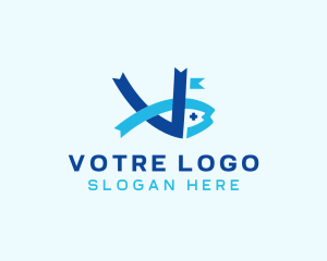 Fishing - Ribbon Fish Letter V logo design