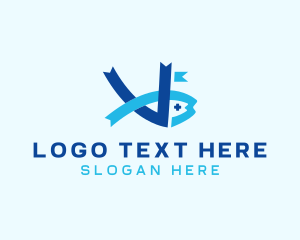 Fisherman - Ribbon Fish Letter V logo design
