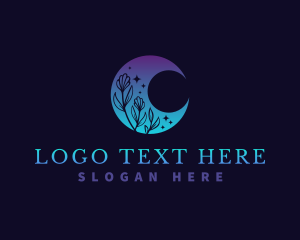Night - Crescent Moon Flower logo design