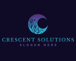 Crescent Moon Flower logo design