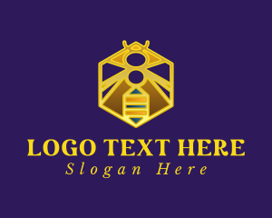 Beekeeper - Golden Hexagon Bee logo design