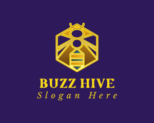 Bee - Golden Hexagon Bee logo design