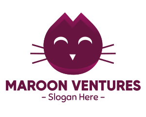 Cute Maroon Cat Kitten logo design