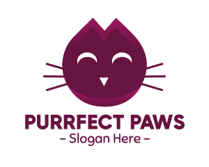 Meow - Cute Maroon Cat Kitten logo design