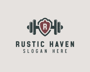 Barbell Shield Fitness logo design