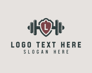 Dumbbell - Barbell Shield Fitness logo design