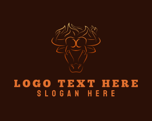 Cow - Fire Buffalo Horn logo design