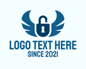 Blue Key - Blue Wing Padlock logo design