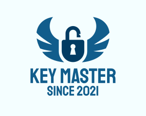 Unlock - Blue Wing Padlock logo design