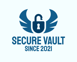 Vault - Blue Wing Padlock logo design